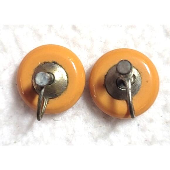 Vtg 1930s 1940s Butterscotch Bakelite Button Screwback Earrings 3/4" Tested - Picture 3 of 6